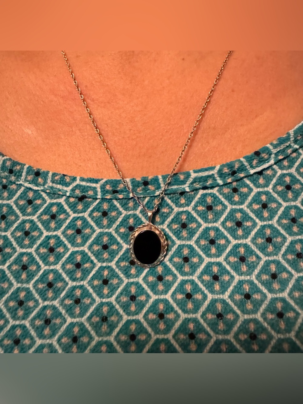 Black Onyx Rope Sterling Silver 925 Vintage Pendant, 17 3/4 in 925 Necklace